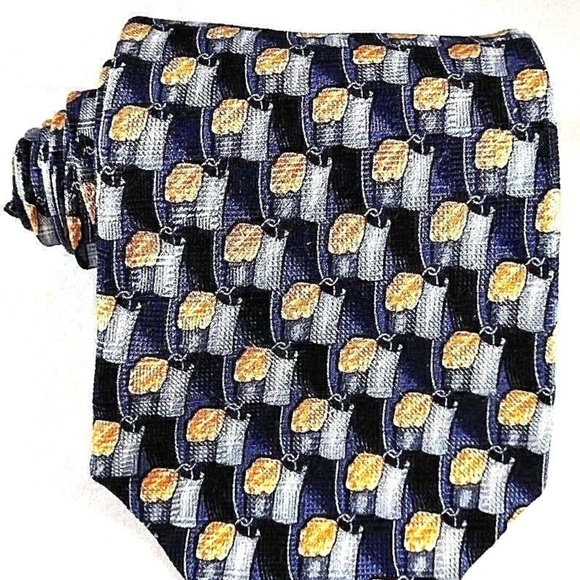 Villa Bolgheri Mens Tie 100% Silk S Blue Yellow - Picture 2 of 6